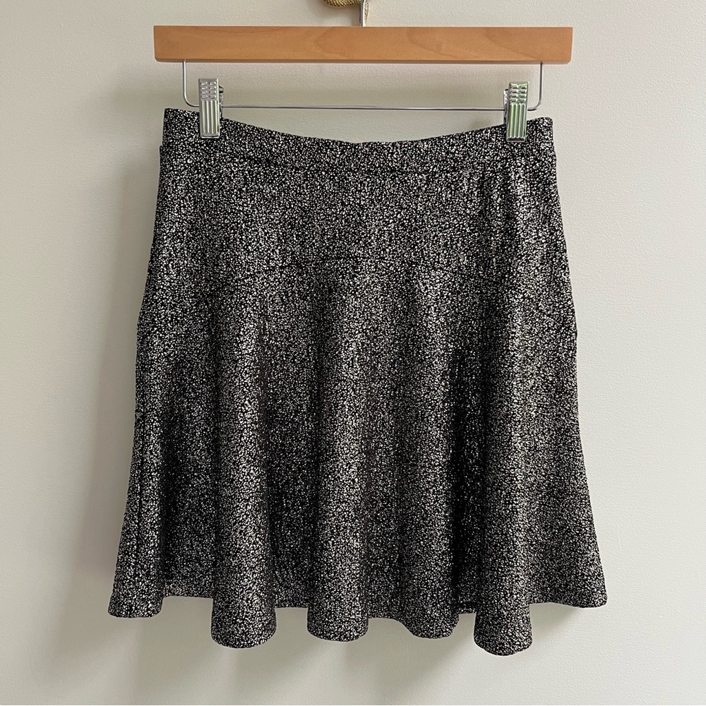 Design Lab Lord & Taylor Black & Gold Foil Glitter Sparkle Flounce Mini Skirt M